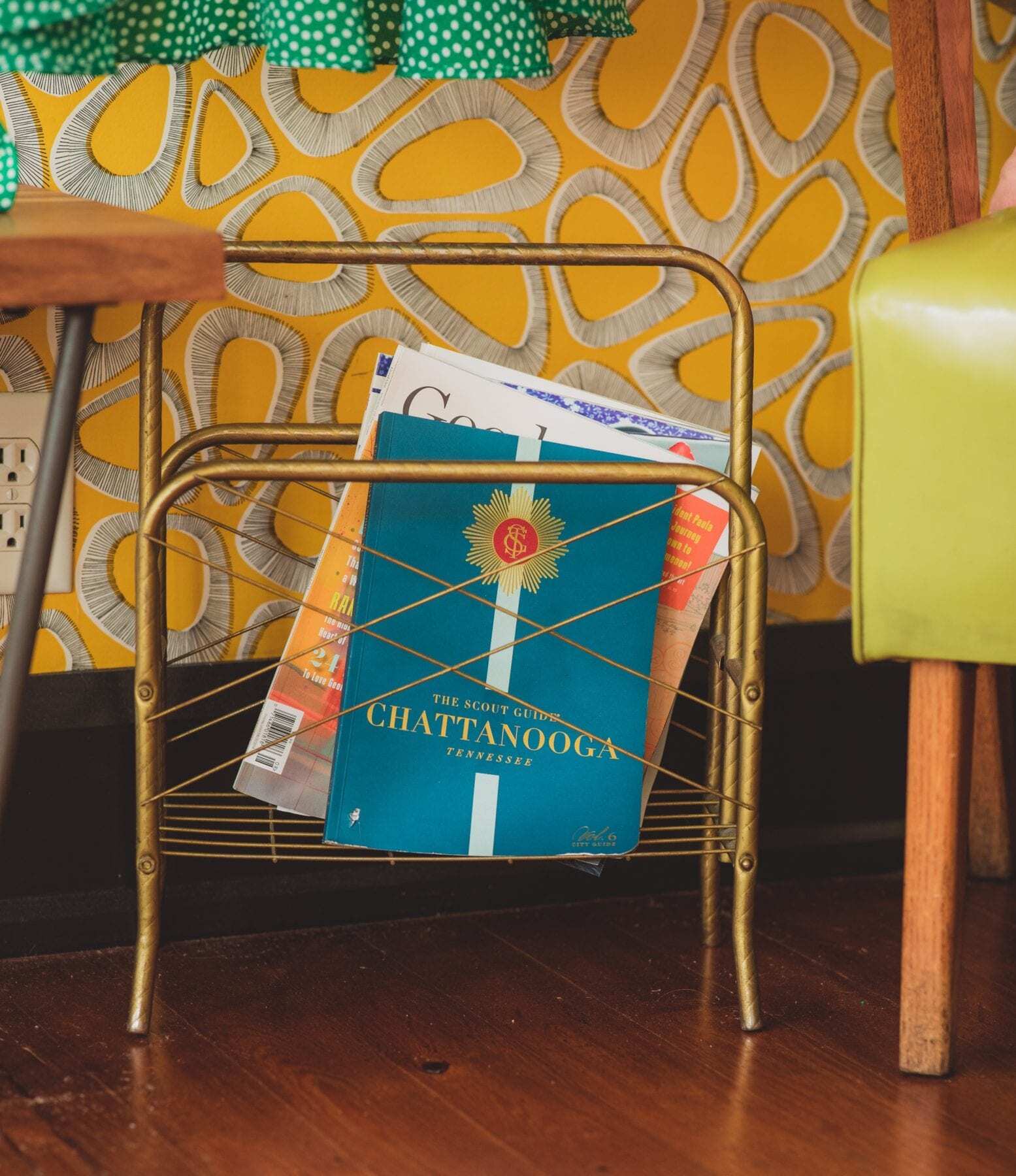 "Vintage magazine rack with a book on Chattanooga, Tennessee, in the front." Dwell Hotel Image by Beautiful Me