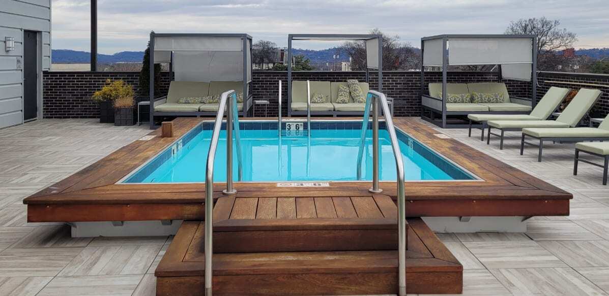 small rooftop pool located at the Edwin Hotel in Chattanooga, TN