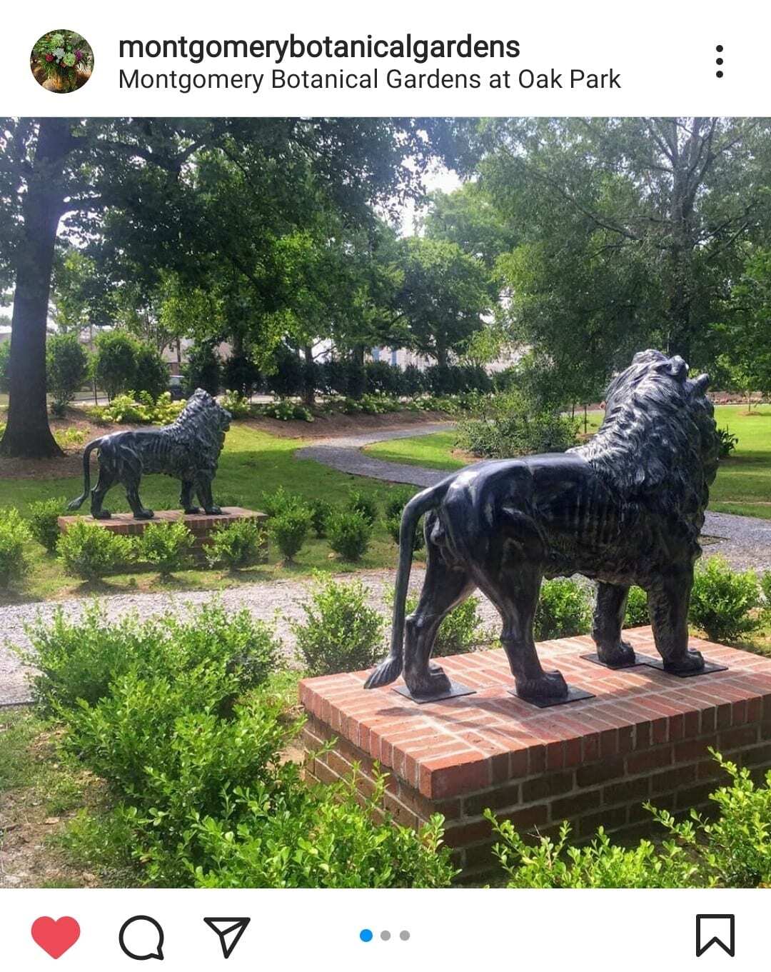 Two lion statues showing a Montgomery Park entrance