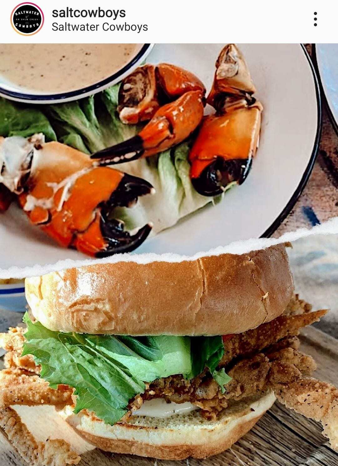 plated shrimp and sandwich Saltwater Cowboy Shem Creekk