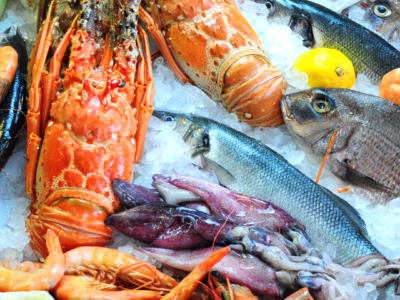 Annual Tybee Island Seafood Festival. Image of a plate filled with a variety of seafood dishes.