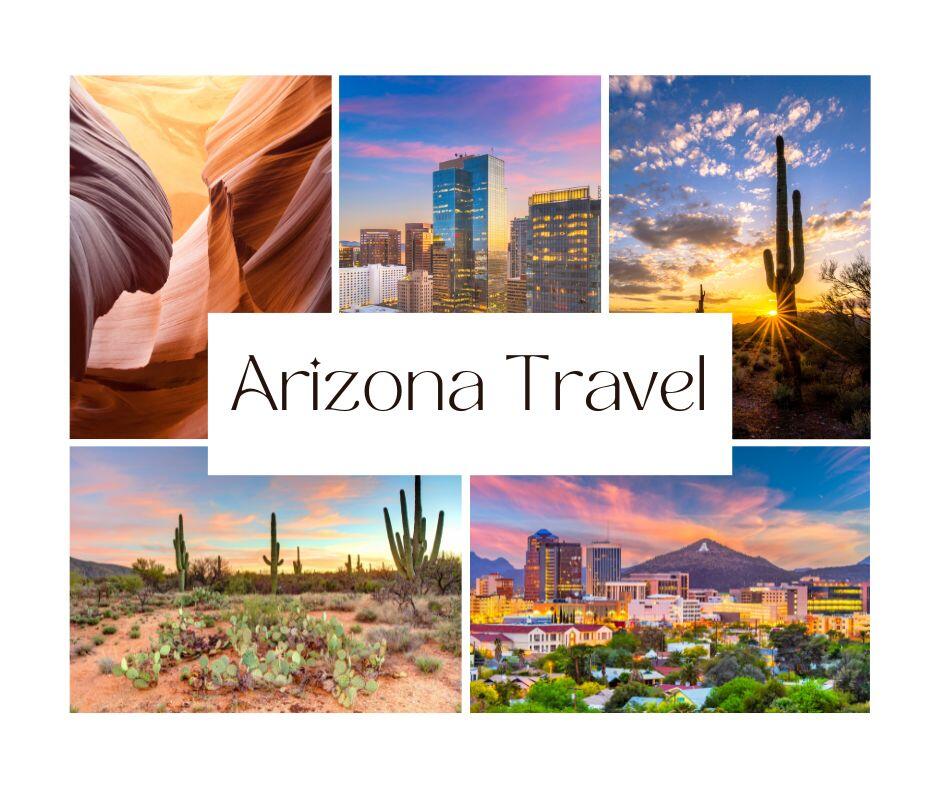 Arizona's captivating collage: Desert wonders, mountain grandeur, canyon beauty, and urban lights in a mesmerizing ensemble