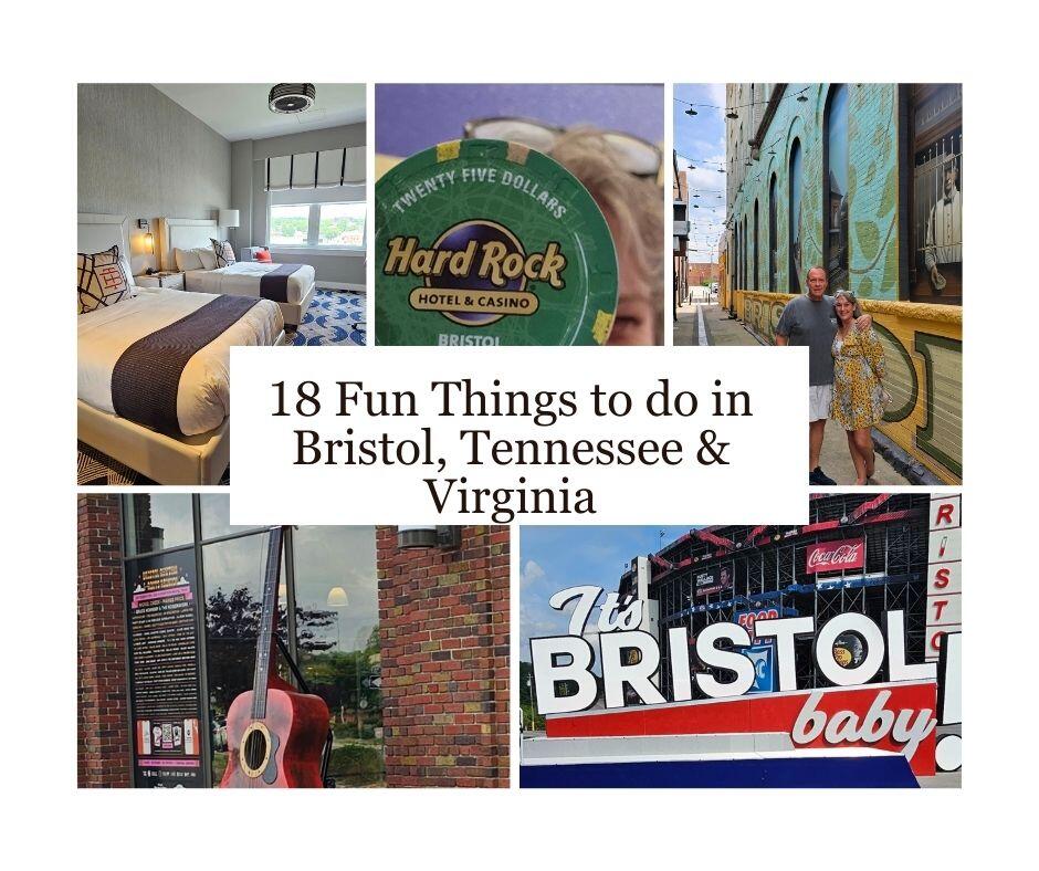 18 fun attractions and activities for the entire family in Bristol/ VA & TN include images of Gambling at The Hard Rock, Luxury Hotels, great food, and murals downtown Bristol. Bristol is a small town in the mountains with an iconic racetrack.