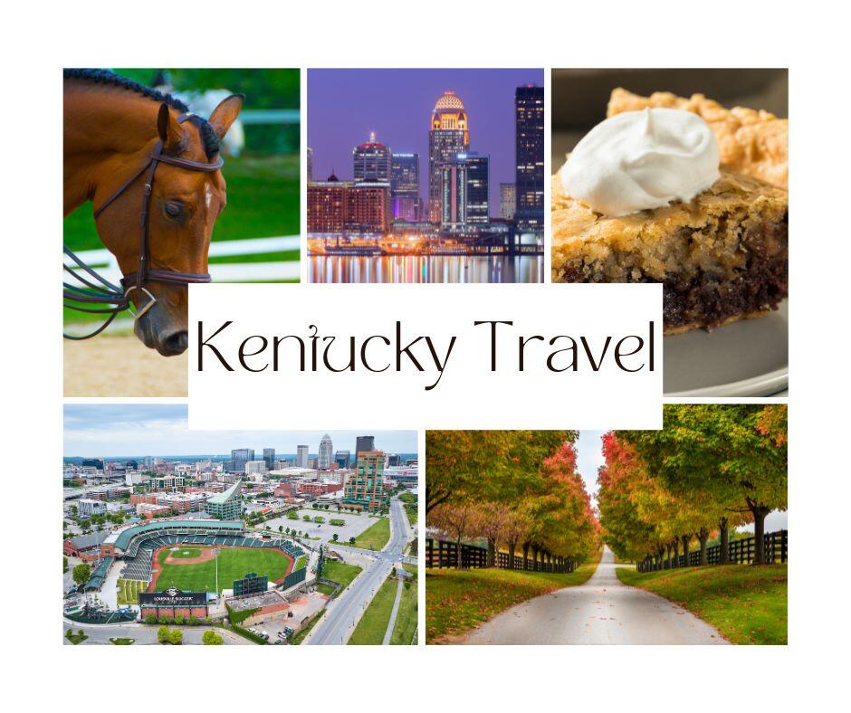 Kentucky's scenic collage: Rolling hills, serene lakes, charming countryside, and city lights in a picturesque ensemble.
