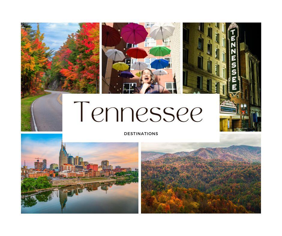 Tennessee's scenic ensemble: Rolling hills, musical heritage, vibrant cityscapes, and natural wonders in a captivating collage.