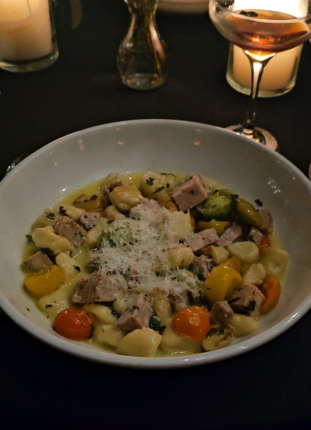 Gnocci and vegatables served at the Italian Alleia in Chattanooga, TN downtown review.