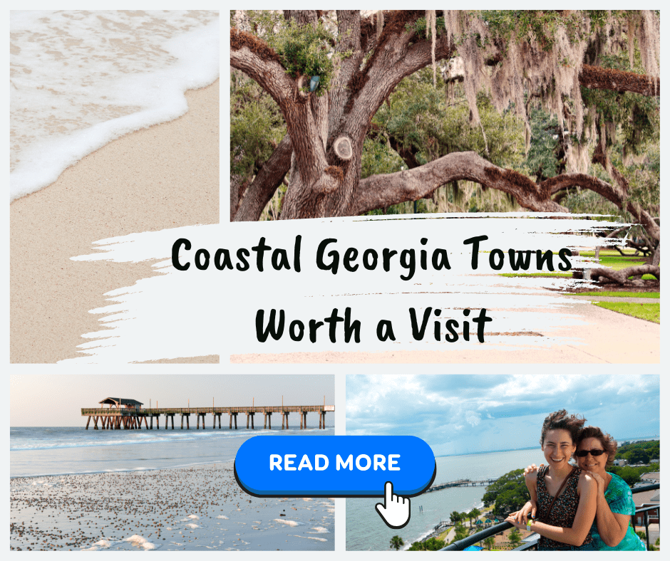Coastal Georgia Towns in The USA Image of beach piers, Atlantic Ocean, sandy beaches and lighthouses